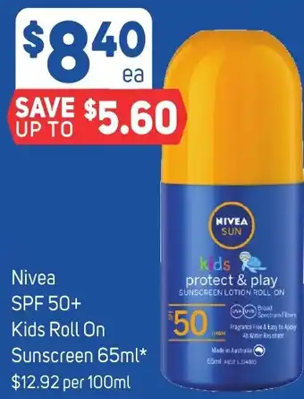 Foodland Nivea SPF 50+ Kids Roll On Sunscreen 65ml offer