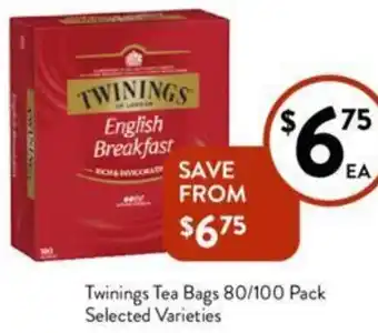 Foodworks Twinings Tea Bags 80/100 Pack offer