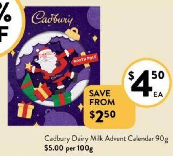 Cadbury Dairy Milk Advent Calendar 90g offer at Foodworks