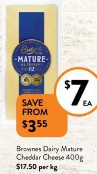 Foodworks Brownes Dairy Mature Cheddar Cheese 400g offer