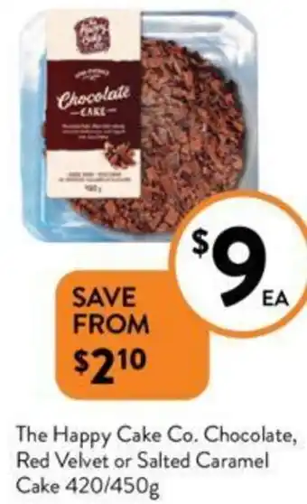 Foodworks The Happy Cake Co. Chocolate, Red Velvet or Salted Caramel Cake 420/450g offer