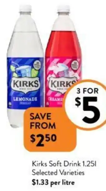 Foodworks Kirks Soft Drink 1.25l offer