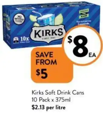 Foodworks Kirks Soft Drink Cans 10 Pack x 375ml offer