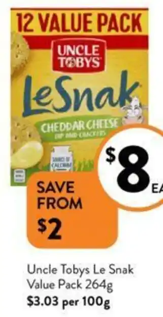 Foodworks Uncle Tobys Le Snak Value Pack 264g offer