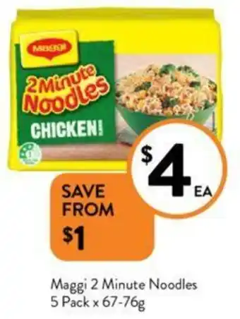 Foodworks Maggi 2 Minute Noodles 5 Pack x 67-76g offer