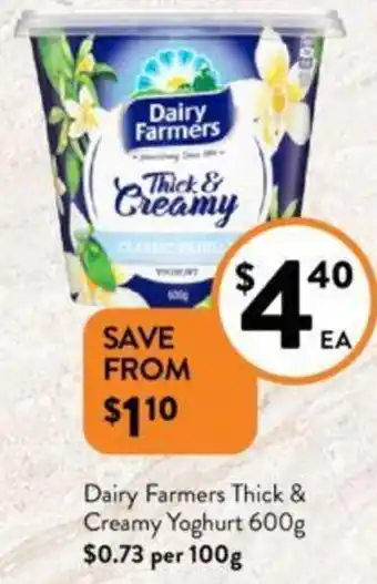 Foodworks Dairy Farmers Thick & Creamy Yoghurt 600g offer