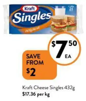 Foodworks Kraft Cheese Singles 432g offer
