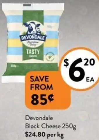 Foodworks Devondale Block Cheese 250g offer