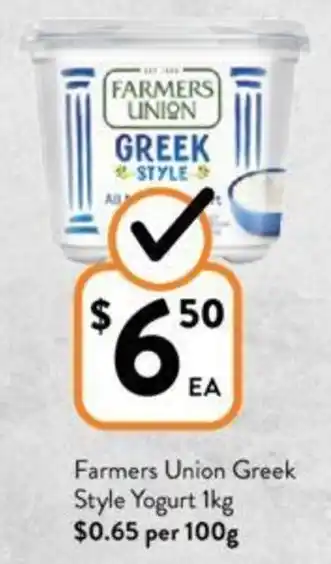 Foodworks Farmers Union Greek Style Yogurt 1kg offer
