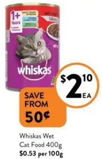 Foodworks Whiskas Wet Cat Food 400g offer