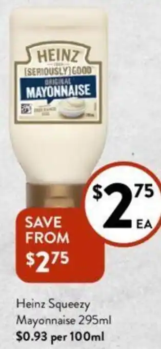 Foodworks Heinz Squeezy Mayonnaise 295ml offer