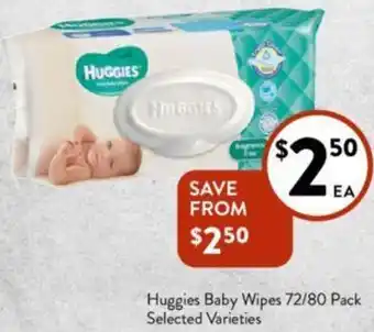 Foodworks Huggies Baby Wipes 72/80 Pack offer
