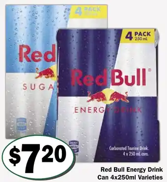 Friendly Grocer Red Bull Energy Drink Can 4x250ml offer
