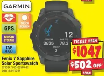 JB Hi-Fi Fenix 7 Sapphire Solar Sportswatch offer