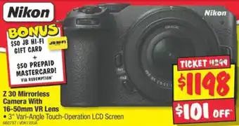 JB Hi-Fi Z 30 Mirrorless Camera With 16-50mm VR Lens offer