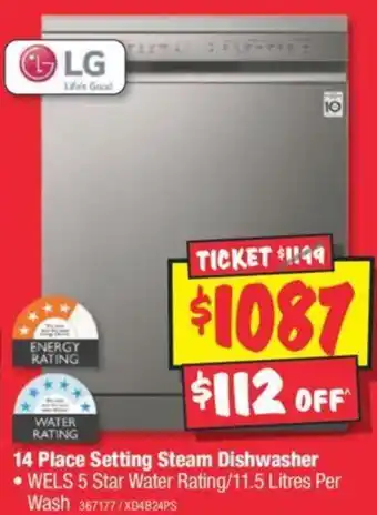 JB Hi-Fi 14 Place Setting Steam Dishwasher offer