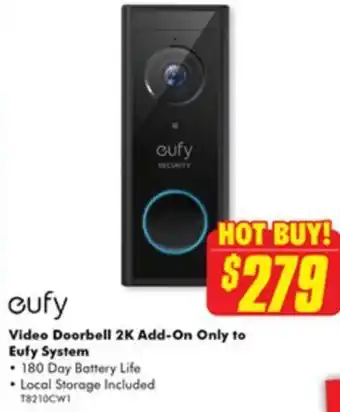 The Good Guys Video Doorbell 2K Add-On Only to Eufy System offer