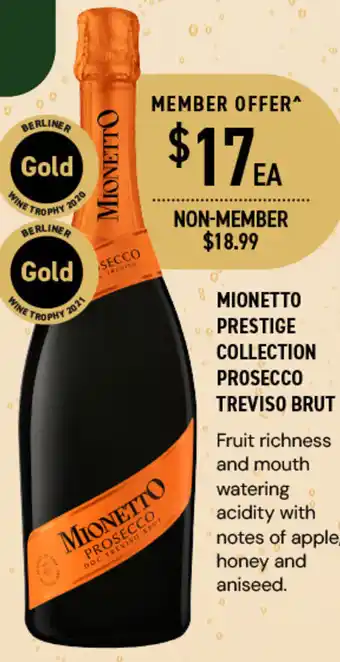 MIONETTO PRESTIGE COLLECTION PROSECCO TREVISO BRUT