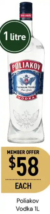 Dan Murphy's Poliakov Vodka 1L offer