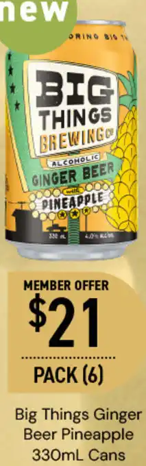 Dan Murphy's Big Things Ginger Beer Pineapple 330mL Cans offer