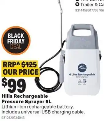 Mitre 10 Hills Rechargeable Pressure Sprayer 6L offer