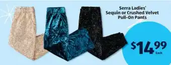 ALDI Serra Ladies' Sequin or Crushed Velvet Pull-On Pants offer