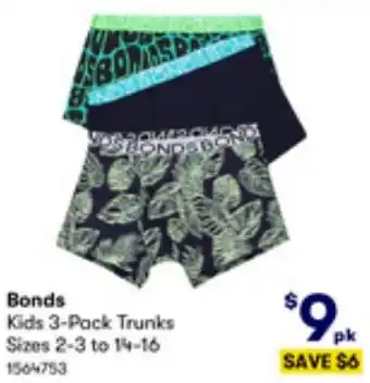 BIG W Bonds Kids 3-Pack Trunks offer