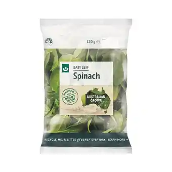 Woolworths Woolworths australian baby spinach or baby spinach & rocket 120g pack offer