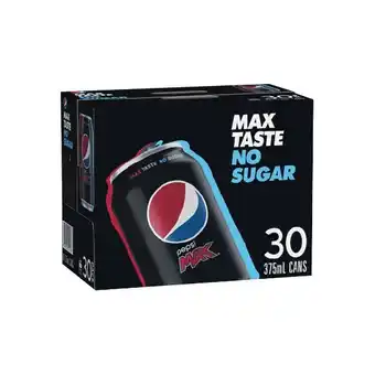 Woolworths Pepsi, solo, mountain dew, sunkist or schweppes lemonade soft drink varieties 30 x 375ml offer