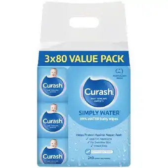 Woolworths Curash water baby wipes 3 x pk 80 offer