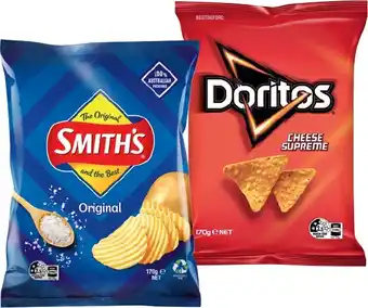 IGA Smith's chips or doritos corn chips 130-170g selected varieties offer