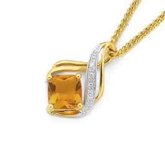 Prouds 9ct gold citrine & diamond cushion swirl pendant offer