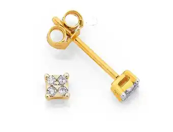 9ct gold diamond square look stud earrings