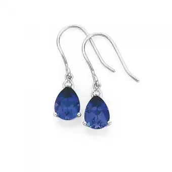 Prouds 9ct white gold created ceylon sapphire & diamond pear shape hook earrings offer