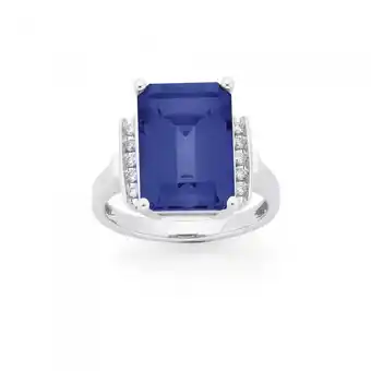 Prouds 9ct white gold created ceylon sapphire & diamond ring offer