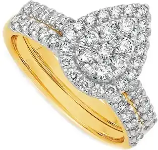 Prouds 9ct gold diamond pear shape bridal set offer