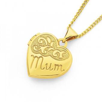 Prouds 9ct gold 15mm 'mum' heart locket offer