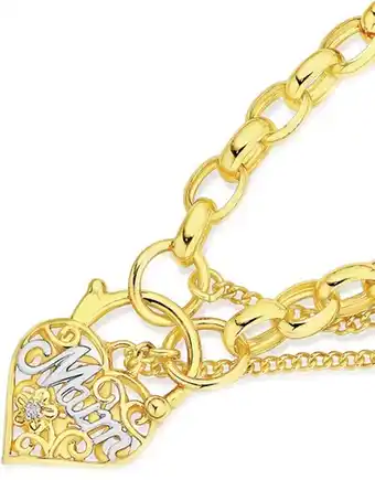 Prouds 9ct gold 19cm solid belcher diamond mum padlock bracelet offer
