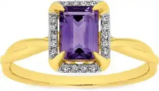 Prouds 9ct gold amethyst & diamond emerald cut ring offer