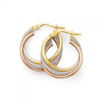 Prouds 9ct gold 15mm tri tone triple hoop earrings offer