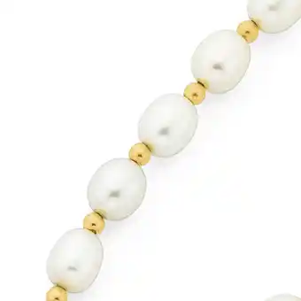 Prouds 9ct gold 45cm cultured fresh water rice pearl rondell necklace with filigree clasp offer