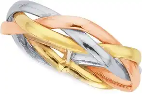 Prouds 9ct gold tri tone holllow loose plait dress ring offer
