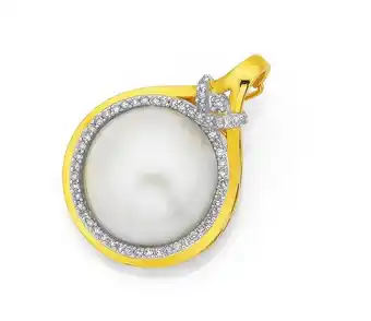 Prouds 9ct gold cultured mabe pearl and diamond enhancer pendant offer