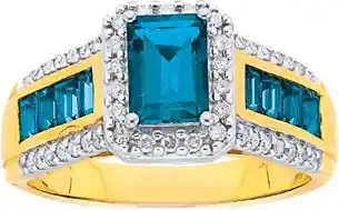 9ct gold london blue topaz & diamond ring