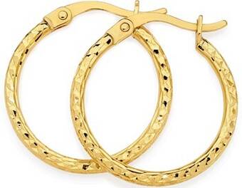 Prouds 9ct gold 2x15mm diamond-cut hoop earrings offer