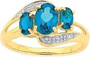 9ct gold london blue topaz & diamond trilogy ring