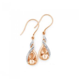 Prouds 9ct rose gold morganite & diamond earrings offer