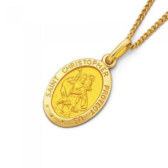 Prouds 9ct gold 16mm oval st. christopher medallion pendant offer