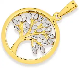 9ct gold two tone tree of life circle pendant