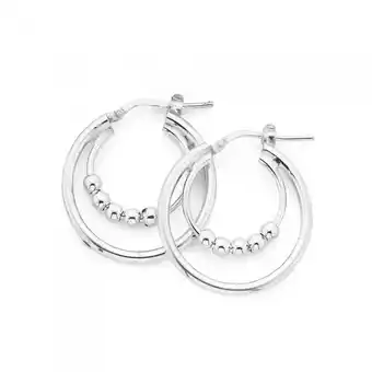 Sterling silver double hoop with 5 balls earrings